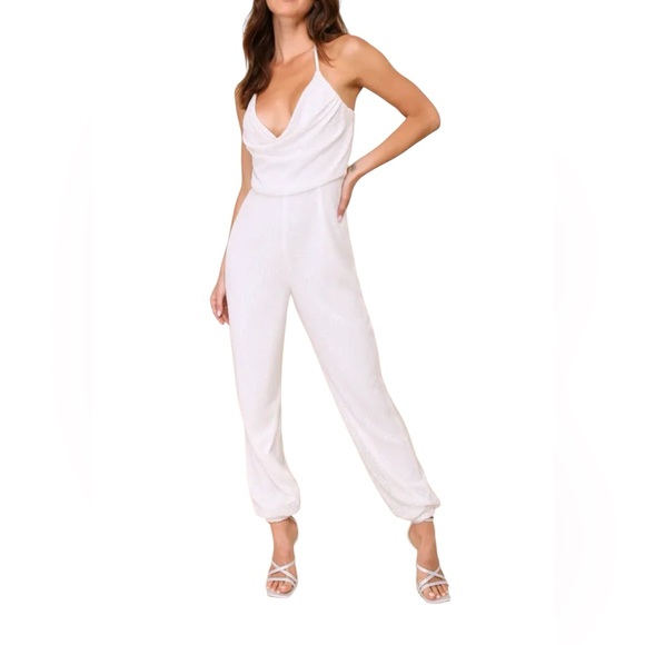 Lulus After Party Perfection White Sequin Cowl Backless Jumpsuit - Picture 1 of 13